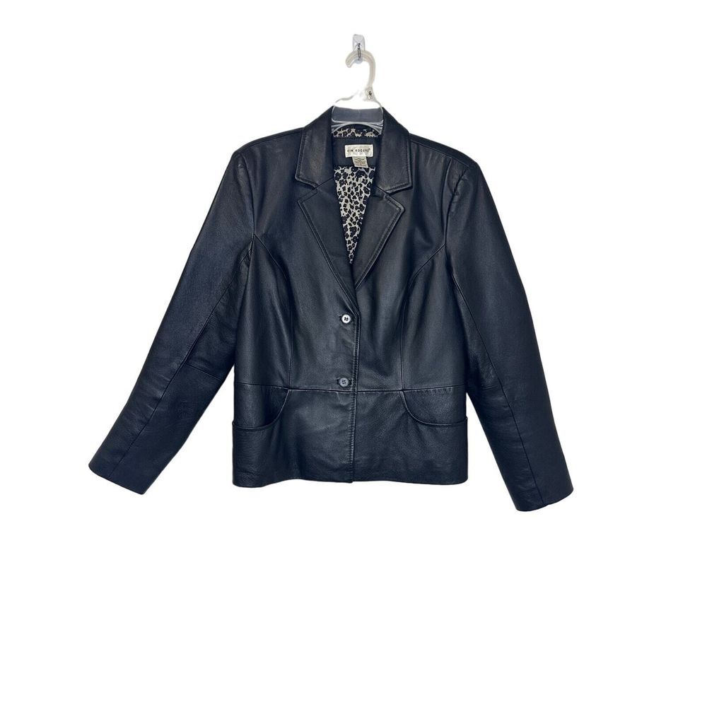 Kim Rogers Black Leather Button Closure Jacket Coat‎ Women's Size Medium